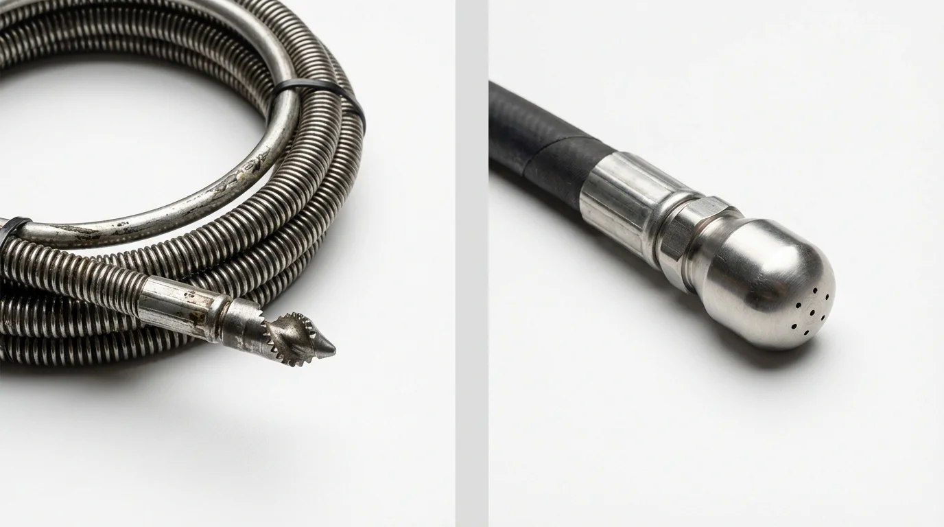 Drain snake cable and hydro jetting nozzle used for drain cleaning in Lawrenceburg, TN
