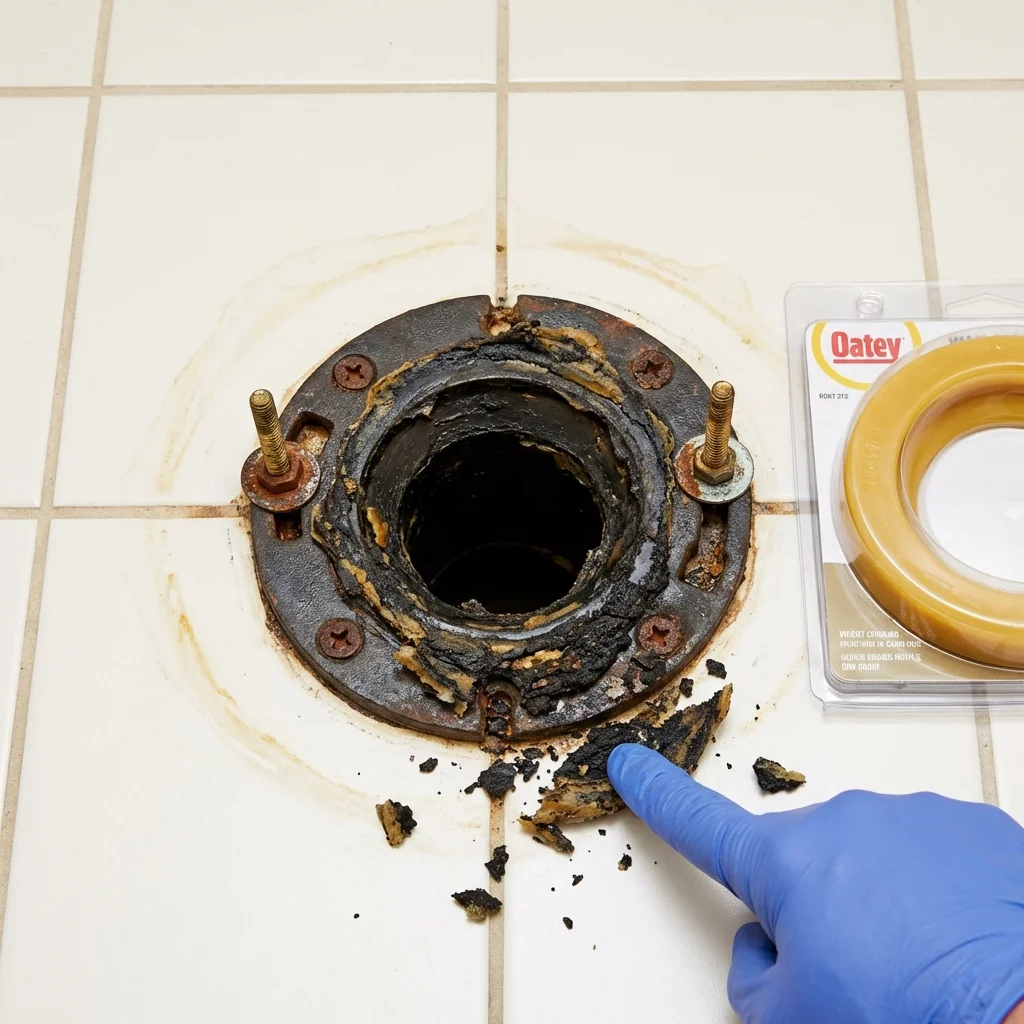 Failed wax ring showing water seepage at the base of a toilet in a Lawrenceburg, TN home